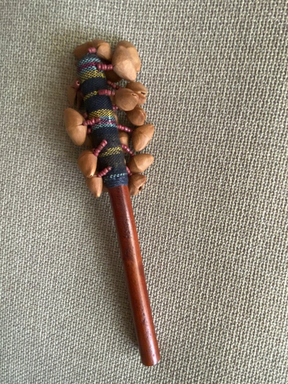 🥥 Handcrafted Juju Seed Pod Stick Rattle - Woven Tribal Accent Shaker Chacha